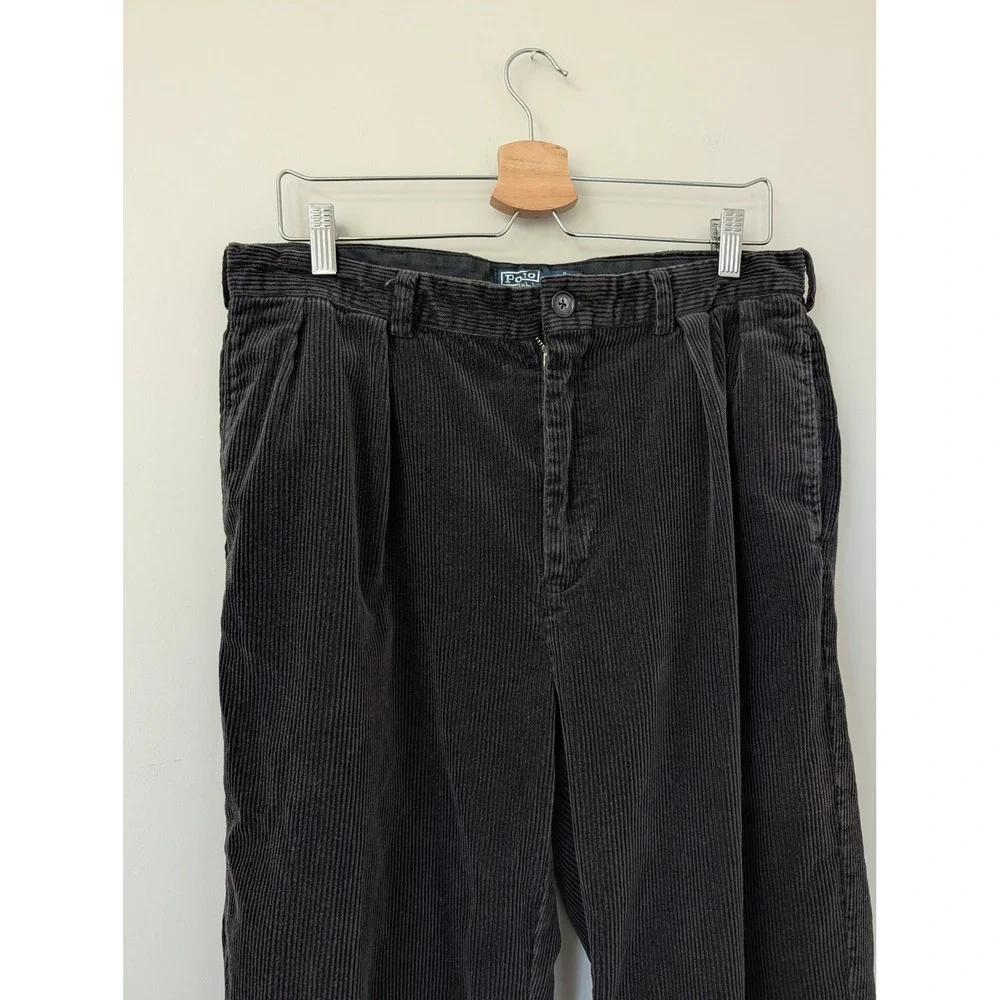 Vintage‎ Polo Ralph Lauren Andrew Pant Mens Brown Corduroy Pleated Trousers